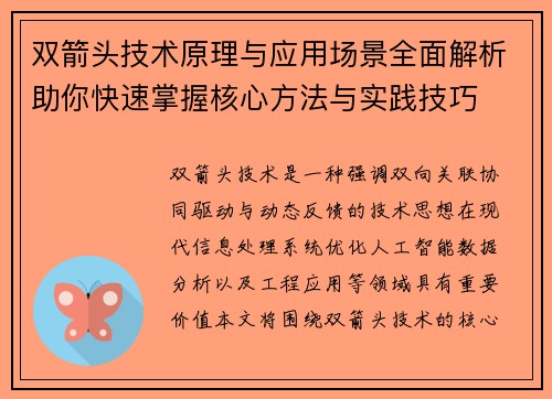 双箭头技术原理与应用场景全面解析助你快速掌握核心方法与实践技巧 双箭头技术原理与应用场景全面解析助你快速掌握核心方法与实践技巧